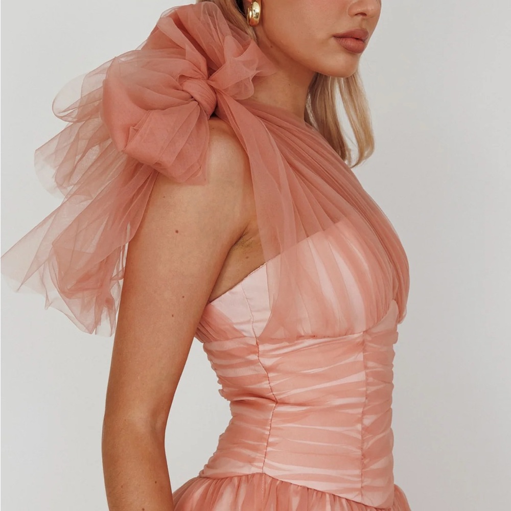 Pink Bow One Shoulder midi dress